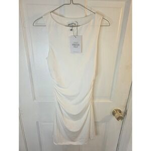 Princess Polly White Ruched Mini Dress Lower Impact Sleeveless Boat Neck US 4 NW
